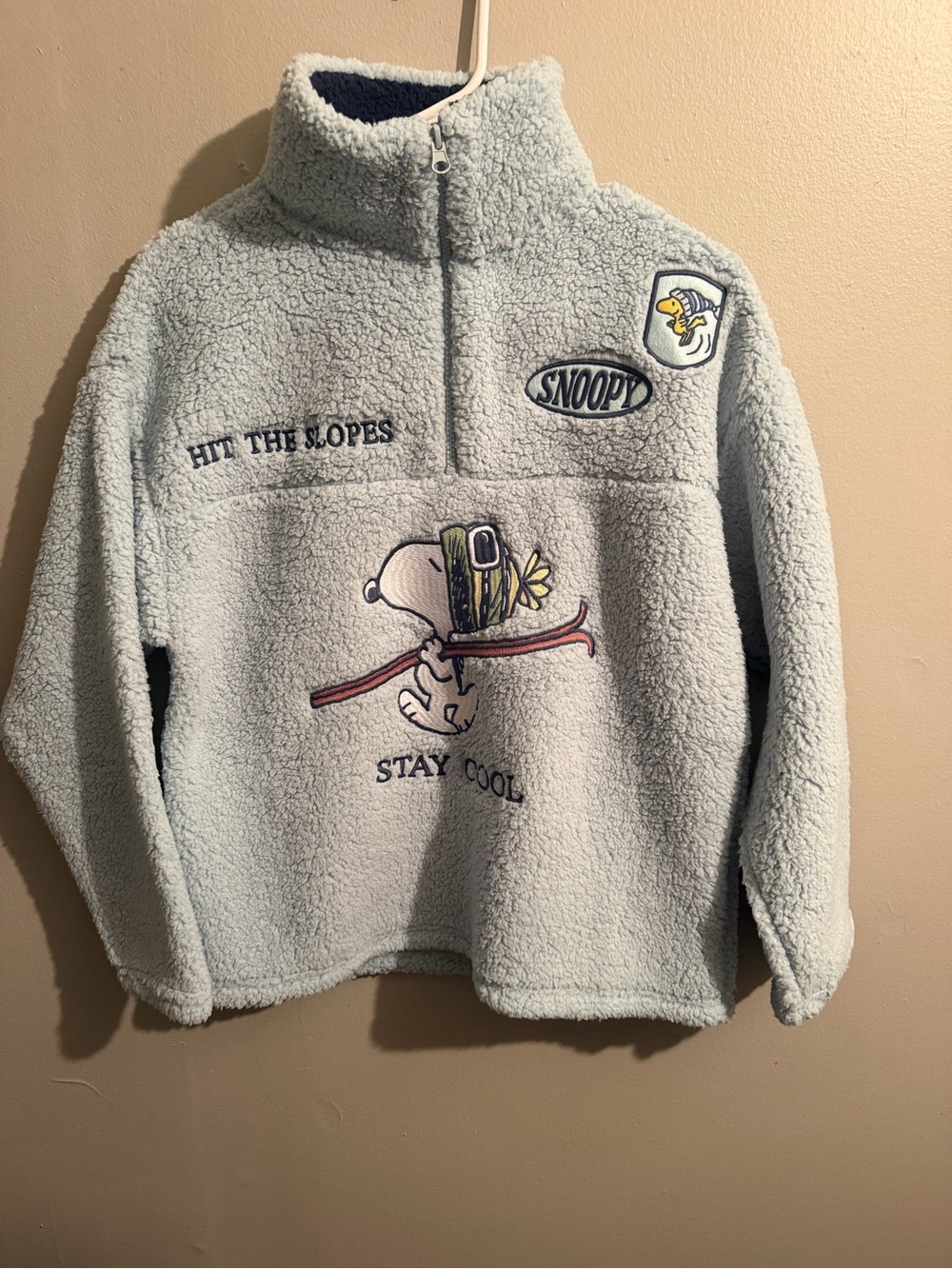 Peanuts Snoopy Hit The Slopes Sherpa Fleece 1/4 Zip Pullover Women's Small NWT